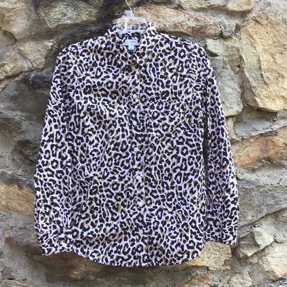 Sz S.  J. Crew Factory Leopard Print Button Down Shirt